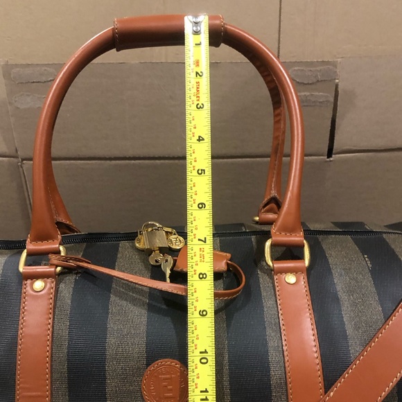 FENDI Pequin Pecan Striped Bandolier Boston Travel Bag w FENDI Shoulder Strap - Picture 11 of 17